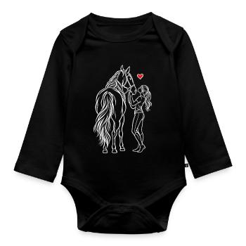 Cavalière de poney montée à cheval - Body Bébé bio manches longues - noir - Devant