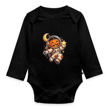 Kürbis-Astronaut - Baby Bio-Langarm-Body - Schwarz - Vorne