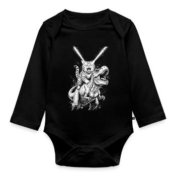 Katzenreitende T-Rex – Laseraugen - Baby Bio-Langarm-Body - Schwarz - Vorne