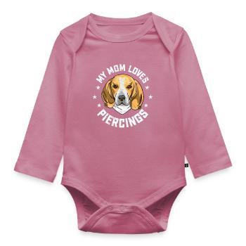 BEAGLE with piercings - Organic Longsleeve Baby Bodysuit - mauve - Front