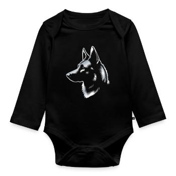Malinois, tête de chien, dessin argentique - Body Bébé bio manches longues - noir - Devant