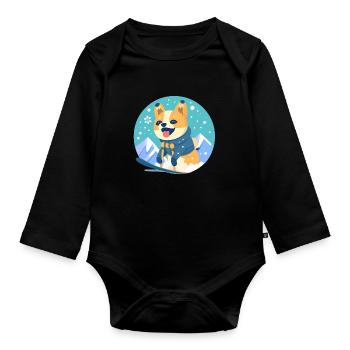 Dog Shiba Inu Winter Sports Snowboard Snow - Organic Longsleeve Baby Bodysuit - black - Front