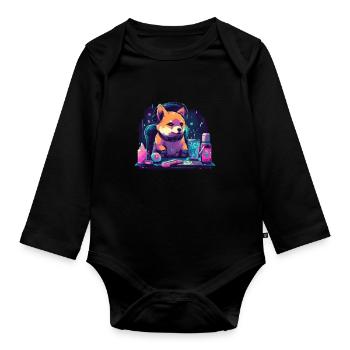 Hund Shiba Inu Computer Spieler Kopfhörer - Baby Bio-Langarm-Body - Schwarz - Vorne