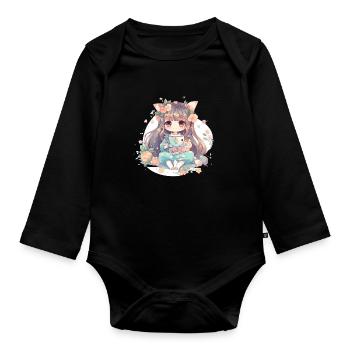 Chienne japonaise Shiba Inu pour fille, thé animé, - Body Bébé bio manches longues - noir - Devant