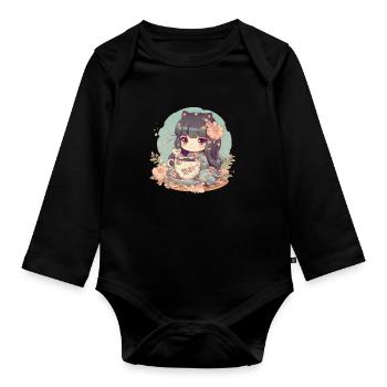 Chienne japonaise Shiba Inu pour fille, thé animé, - Body Bébé bio manches longues - noir - Devant