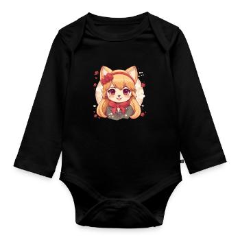 Chienne japonaise Shiba Inu fille avec des fleurs - Body Bébé bio manches longues - noir - Devant