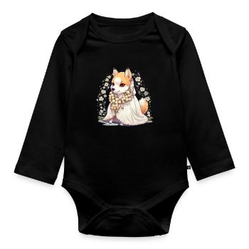 Chien japonais Shiba Inu, mariée avec robe de - Body Bébé bio manches longues - noir - Devant