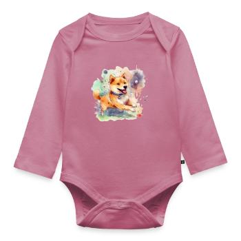 japanisch Hund Shiba Inu Sport Spiel Ball - Baby Bio-Langarm-Body - Mauve - Vorne