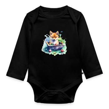 japanisch Hund Shiba Inu Sport Billard Snooker - Baby Bio-Langarm-Body - Schwarz - Vorne