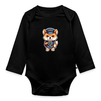 Japanese dog Shiba Inu profession policeman in - Organic Longsleeve Baby Bodysuit - black - Front