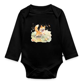 Japanese dog Shiba Inu colorful watercolor soccer - Organic Longsleeve Baby Bodysuit - black - Front