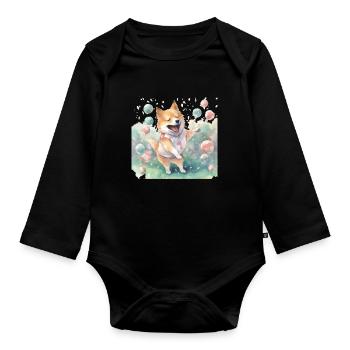 Chien japonais Shiba Inu, aquarelle colorée, - Body Bébé bio manches longues - noir - Devant