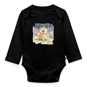Chien japonais Shiba Inu, aquarelle colorée, - Body Bébé bio manches longues - noir - Devant