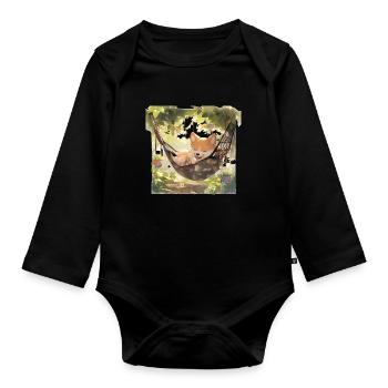 Japanese dog Shiba Inu sleeping hammock garden - Organic Longsleeve Baby Bodysuit - black - Front