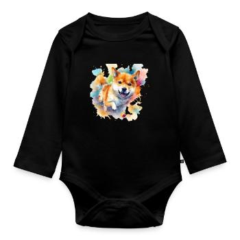 Chien japonais Shiba Inu Ball Sport - Body Bébé bio manches longues - noir - Devant