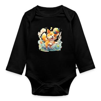 Japanese dog Shiba Inu Ball Sport - Organic Longsleeve Baby Bodysuit - black - Front