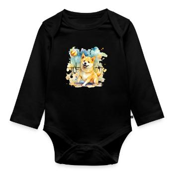 Chien japonais Shiba Inu Ball Sport - Body Bébé bio manches longues - noir - Devant