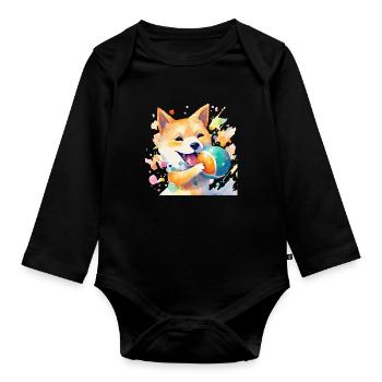 japanisch Hund Shiba Inu Ball Sport - Baby Bio-Langarm-Body - Schwarz - Vorne