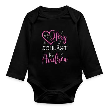 Mein Herz schlägt für Andrea - Baby Bio-Langarm-Body - Schwarz - Vorne