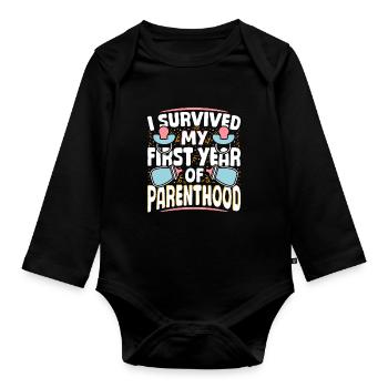 Education - surviving the first year of parenthood - Organic Longsleeve Baby Bodysuit - black - Front