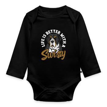 Das Leben ist besser mit einem Swissy - Baby Bio-Langarm-Body - Schwarz - Vorne