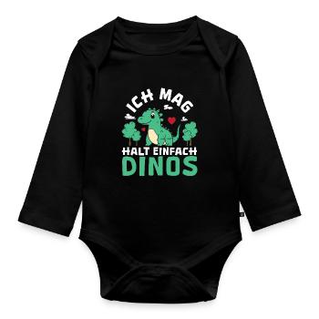 Triceratops T-Rex Velociraptor J’aime tout simplement les dinos - Body Bébé bio manches longues - noir - Devant