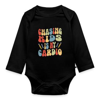 Kindergärtnerin Kinderbetreuung Kinder Cardio - Baby Bio-Langarm-Body - Schwarz - Vorne