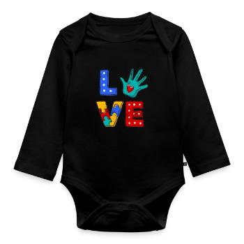 AUTISME ENFANT ASPERGER AUTIST LOVE DICTONS MOTIFS - Body Bébé bio manches longues - noir - Devant