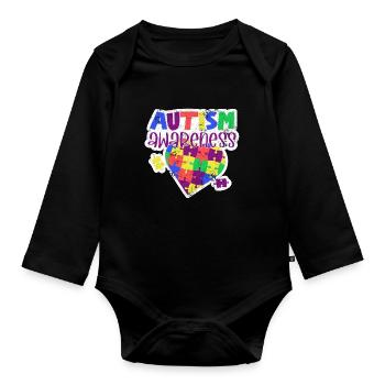CONSCIENCE AUTISTE TDAH AMOUR CADEAU SLOGAN MOTIFS - Body Bébé bio manches longues - noir - Devant