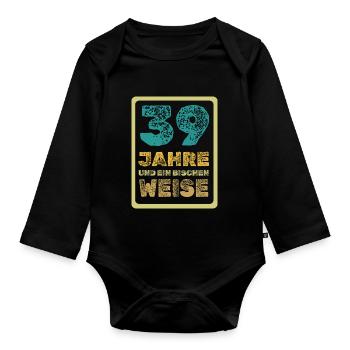 Age 39 - Organic Longsleeve Baby Bodysuit - black - Front