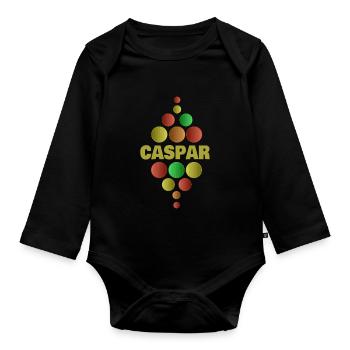 Caspar as a first grader - Organic Longsleeve Baby Bodysuit - black - Front