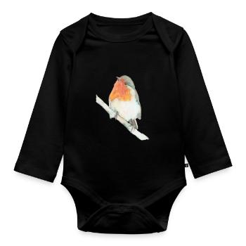 Rotkehlchen - Baby Bio-Langarm-Body - Schwarz - Vorne