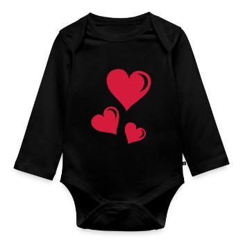 cœurs - Body Bébé bio manches longues - noir - Devant