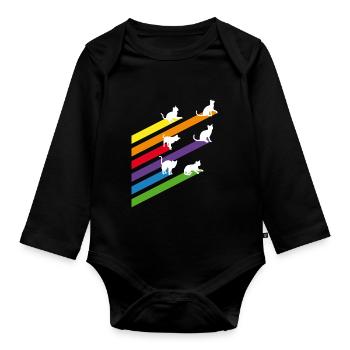 Cats stripes - Organic Longsleeve Baby Bodysuit - black - Front