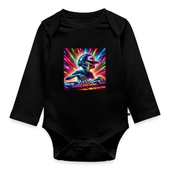 Techno Tourist Alien DJ Rave EDM Festival Outfit - Organic Longsleeve Baby Bodysuit - black - Front