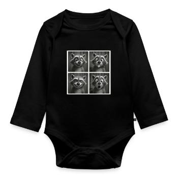 Photobooth Photo Raccoon Funny Faces - Organic Longsleeve Baby Bodysuit - black - Front