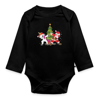 Drôle de Noël Noël Dabbing Santa Unicorn - Body Bébé bio manches longues - noir - Devant