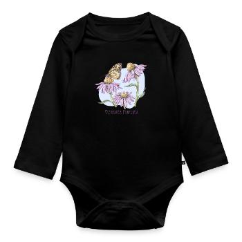 Botanische Zeichnung des violetten Sonnenhuts - Baby Bio-Langarm-Body - Schwarz - Vorne