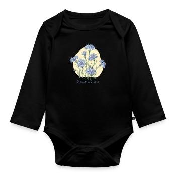 Kornblume, botanische Zeichnung - Baby Bio-Langarm-Body - Schwarz - Vorne