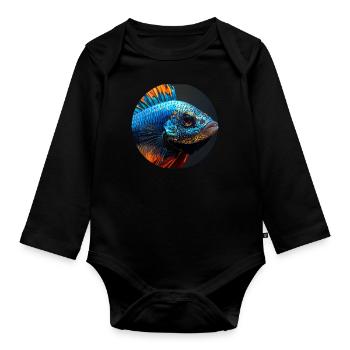 Fish,colorful,sequins,glitter,blue - Organic Longsleeve Baby Bodysuit - black - Front