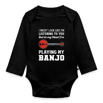 Play banjo. Instrumentalist Gift - Organic Longsleeve Baby Bodysuit - black - Front