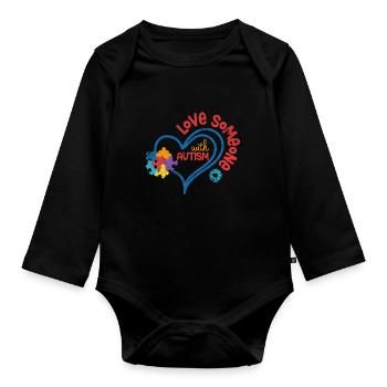 AUTISMUS LIEBEN HERZ PUZZLE SYNDROM SPRUCH MOTIV - Baby Bio-Langarm-Body - Schwarz - Vorne