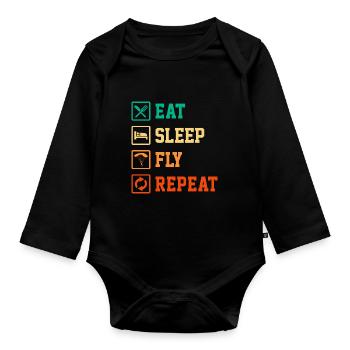 Eat Sleep Fly Repeat Paragliding Parachute Paragli - Baby Bio-Langarm-Body - Schwarz - Vorne