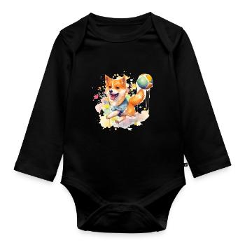Ballon de sport japonais Shiba Inu pour chien - Body Bébé bio manches longues - noir - Devant