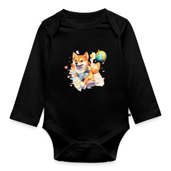 Chien japonais Shiba Inu Ball Sport - Body Bébé bio manches longues - noir - Devant