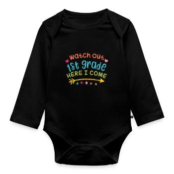 FIRST 1ST GRADE SCHOOL DAY BACK TO SCHOOL ABC SAYINGS - Organic Longsleeve Baby Bodysuit - black - Front