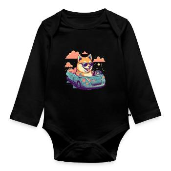 Hund Shiba Inu auf Reise mit Auto und Sonnenbrille - Baby Bio-Langarm-Body - Schwarz - Vorne