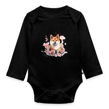 Chien japonais Shiba Inu, chiot amoureux des - Body Bébé bio manches longues - noir - Devant