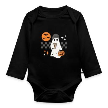Halloween Ghost Ghost Pumpkin Pumpkin Spice - Organic Longsleeve Baby Bodysuit - black - Front