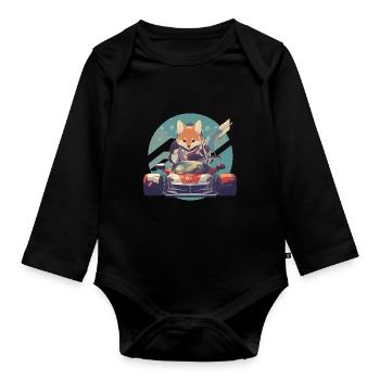 japanisch Hund Shiba Inu Auto Rennsport Rennfahrer - Baby Bio-Langarm-Body - Schwarz - Vorne